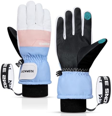 Durio wasserdichte Handschuhe Herren Damen Touchscreen Skihandschuhe Winterhandschuhe Fahrradhandschuhe Blau-Rosa-Weiß L