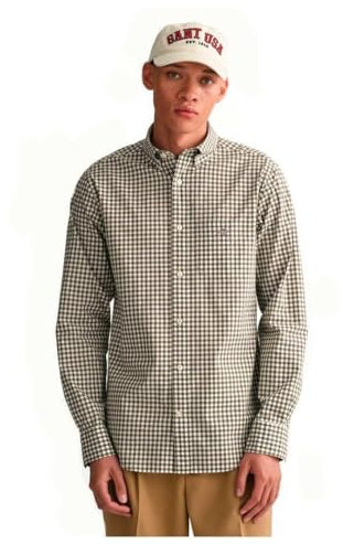 GANT Men's Reg Poplin Gingham Shirt, Juniper Green, S