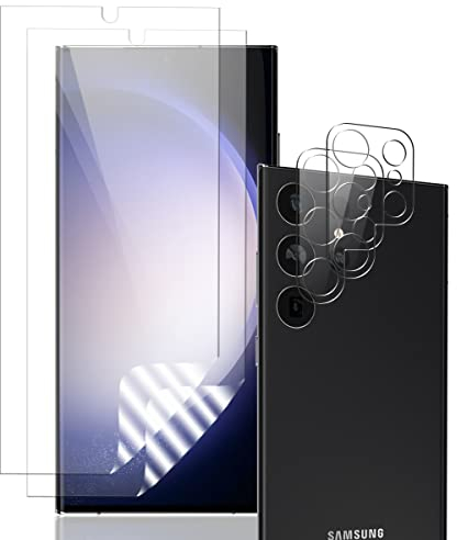 Jewloofa [2+2 Stück TPU Schutzfolie für Samsung Galaxy S23 Ultra Panzerfolie und Galaxy S23 Ultra Kameraschutz glas, Weich/Bläschenfrei/Anti - Kratzer, Displayschutz für Galaxy S23 Ultra