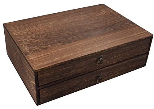 Holzkiste Holz Schreibtisch Organizer mit 2 Schubladen für Büroutensilien Büroschubladen aus dunklem Holz A4 Aktenschrank Tabletop Aufbewahrungsbox