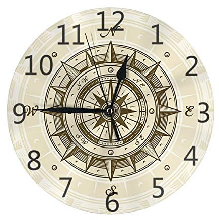 Ronde Horloge Murale Rose des Vents Rétro Cuisine Horloge Vintage Horloge Silencieuse Décoration D'Intérieur pour École Bureau Café