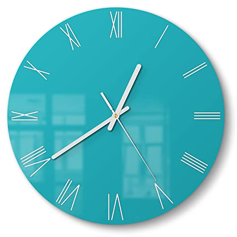 DEQORI Glasuhr | rund Ø 30 cm | Unifarben - Türkis | ausgefallene leise Design Uhr aus Glas | Wanduhr für Wohnzimmer & Küche | moderne Hingucker Uhr für die Wand