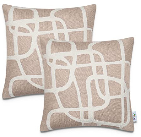 Paco Home Kissenbezug Deko Kissenhülle Bezug Kissenbezüge Zierkissen 2er Set Sofa Zierkissen Wohnzimmer Blätter Skandi, Farbe:Beige 1, Sets:2pcs-Set