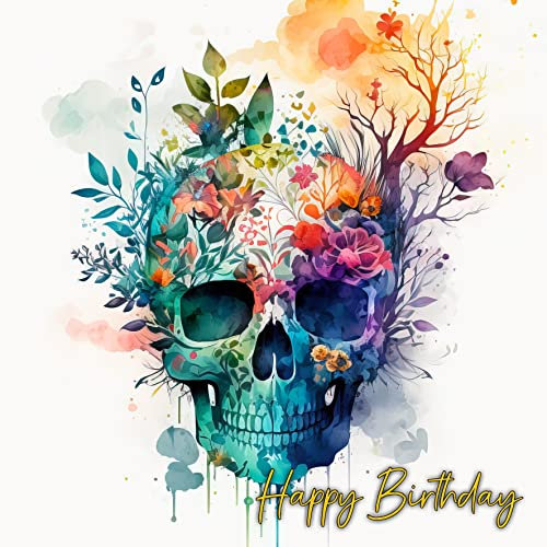 Gothic Skull Fantasy Watercolour Art Birthday Greeting Card Design 408
