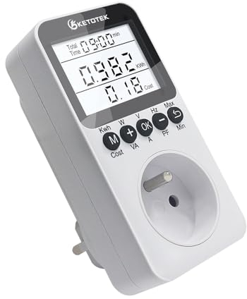 KETOTEK Stromzähler für Steckdose mit Hintergrundbeleuchtung, Digitale 3680W Energiekostenmessgerät Stromverbrauchsmesser Strommessgerät Steckdose mit Überlastungsalarm