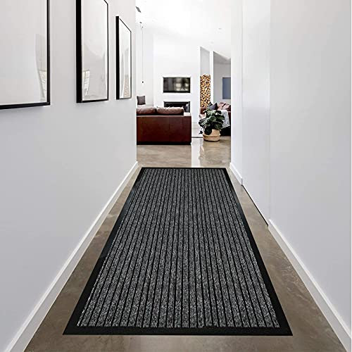 renoazul® Anti Slip Washable Rubber Back Mat, 80 x 300 cm Dirt Grabber, Grey Runner, Heavy Duty Mud Barrier Carpet, Shoes Dust Scraper Rug for Indoor, Back Door, Hallway and Kitchen