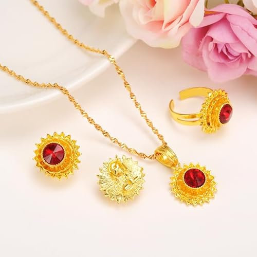 XJruixi 24K Gold Color Ethiopian Traditiona Newest Item Jewelry Sets Ethiopia Gold Eritrea Sets for Women Habesha Wedding Party Gifts
