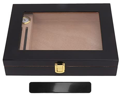 ANKROYU Transparenter Fenster-Humidor Mit Mechanischem Hygrometer, Tragbarer Miniatur-Zigarren-Humidor Für 20 Zigarren, Zigarrenständer aus Massivem Holz Für Den Heimgebrauch