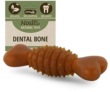 Nosli Natural Toys Dental Bone • Gummi Kauknochen für Hunde • Aus Naturkautschuk ohne Farbstoffe • Spielzeug Knochen Hund • Hundespielzeug Knochen mit Noppen • Hundeknochen Naturgummi (S)