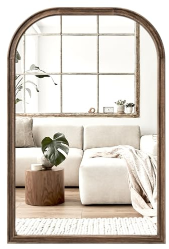 Badezimmerspiegel aus massivem Holz, gehärtetes Glas für Wandmontage, rustikaler Holzrahmen, Wandspiegel, dekorativ für Wohnzimmer, Schlafzimmer, Kosmetikspiegel, 61 x 91,4 cm, rustikales Braun