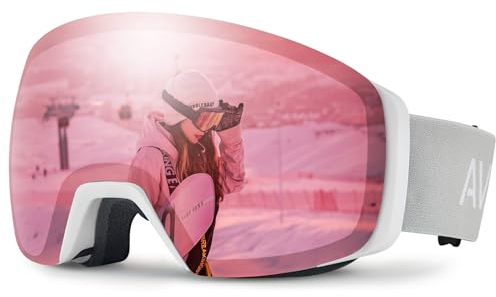 CARFIA Skibrille Damen,Ski Brille Verspiegelt für Mädchen mit kleinen Gesichtern,Skibrillen,Snowboard Brille,Ski Goggles Pink, 100% UV400-Schutz Schneebrille Anti-Nebel Rosa Gläser