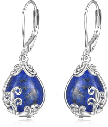 POPLYKE Lapislazuli Filigrane Tropfen Ohrringe Sterling Silber Kristall Ohrringe mit Klettverschluss Schmuck für Frauen