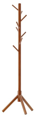 Aibiju Coat Rack Free Standing, Coat Tree With 8 Hooks and 3 Height Options, Wood Coat Hanger Stand, Suit for Adults,Kids, Home/Entryway/Hallway (Brown),YD-1006