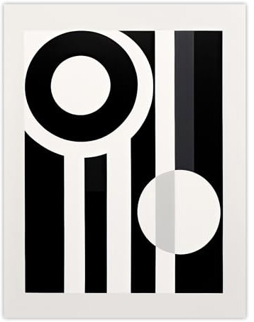 Artery8 Abstract Geometric Black and White Artwork Minimalist Circles and Stripes High Contrast Extra Large XL Wall Art Poster Print