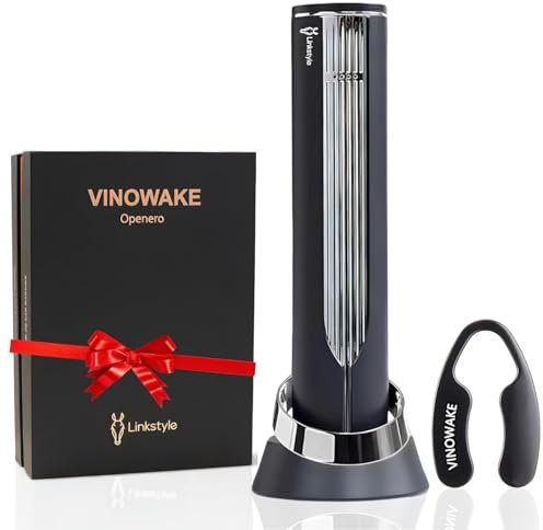LINKSTYLE OPENERO - Abridor eléctrico de botellas de vino, sacacorchos automático de lujo con cortador de papel de aluminio y base de carga, color plateado