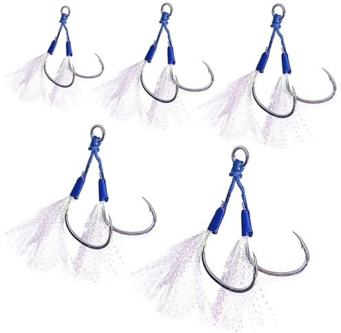 SWYSGS Assist Angelhaken Salzwasser Tanzen Stinger Jigging Haken Double Assist Ersatz Angelhaken für Angeln Jigging Kunstköder Haken Packung mit 5