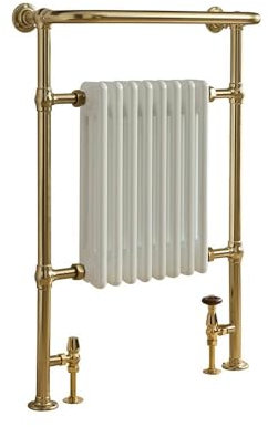 Milano Elizabeth Brushed Brass Heated Towel Rail Overhanging Rail - 963mm x 673mm