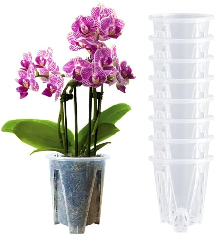 pavtner Orchideentopf, 16,3 cm B x 18,3 cm H, 8 Stück, transparente Tiefe Platics, Orchideentöpfe mit Löchern, Pflanztopf zum Umtopfen von Orchideen und Anderen Blumen