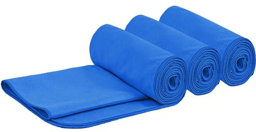 HIDMD Lot de 3 serviettes de sport en microfibre à séchage rapide pour gym, natation, yoga, plage, voyage, bain, douche, fitness, camping, lot de 3, bleu