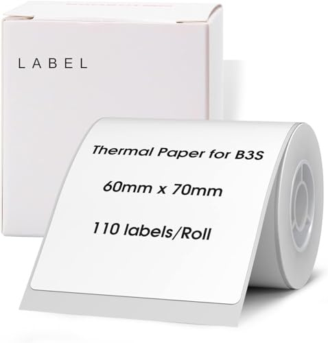 NIIMBOT Etiketten für B3S 2.36''x2.76''(60x70mm) Thermoaufkleber, wasserdicht, reißfestes Etikett für Barcode, Adresse, Glas, 1 Rolle mit 110 selbstklebenden Etiketten (weiß)