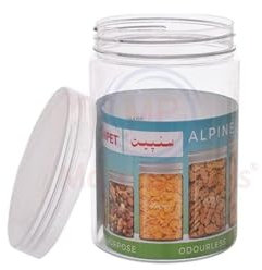 Sunpet Alpine Jars with Spoon Plastic Storage Round Pet Jars with Airtight transparent Screw Top Lids Clear Storage Containers (Clear, 750ml)