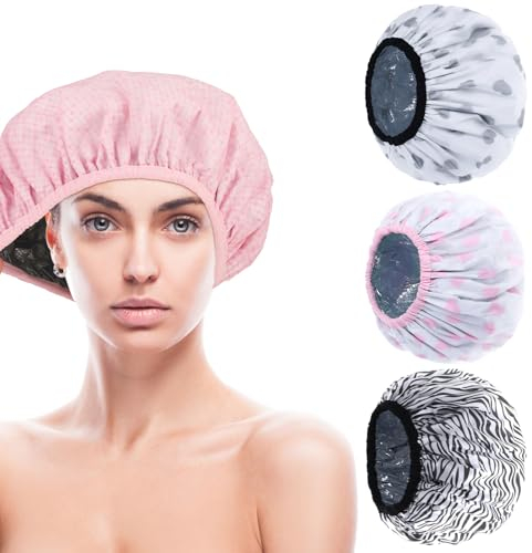 4 PCS Foil Hair Heat Cap Printed Heat Cap for Deep Conditioning Reusable Shower Caps Hot Oil Hair Care Heating Caps Hair Coloring Caps for Home and Salon Use