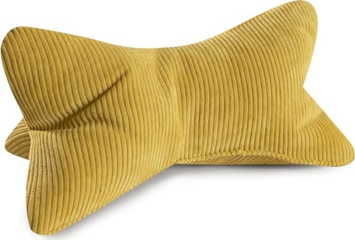 Bonvionn Leseknochen Selma Cord Look ergonomische Form für Nacken- oder Lendenstütze Flexible Stütze für Bücher, E-Books oder Tablets (Gelb)
