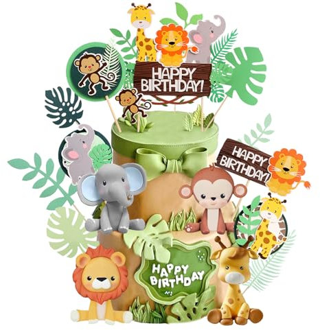 Jungle Gâteau Décoration, 16 PCS Décorations de Gâteaux Animaux, Jungle Cupcake Topper, Deco Gateau Anniversaire Jungle, Safari Gateau Decoration, Décoration Gâteau Anniversaire