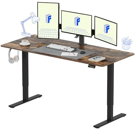 FLEXISPOT Scrivania da terra con piano (marrone, 180 × 80 cm), Standing Desk, Scrivania sollevabile elettrica per computer da gaming regolabile in altezza con memoria di altezza automatica