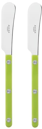 Sabre Paris | Lot de 2 Tartineurs 14 cm Bistrot couleur Lime et finition brillante. Couverts en Acier Inoxydable. Idéal pour beurre, tapenades, pâte à tartiner