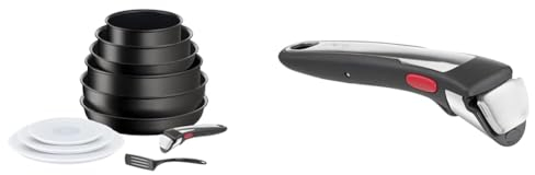 Tefal Ingenio Batterie de cuisine 11 p, Casseroles, Poêles, Wok, Poignée amovible, Induction & Ingenio Poignée amovible Premium noire, Empilable, Verrouillage sécurité 3 points