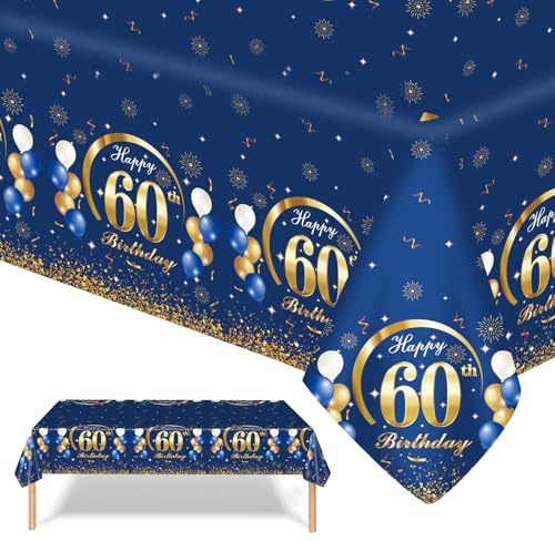 GROVBLE Tischdecke 60 Geburtstag 2 Stück – Geburtstagstischdecke Party Deko | 60 Geburtstag Deko | Happy Birthday Tischdecke 137 x 274 cm | Abwischbare Partytischdecke für Männer & Frauen