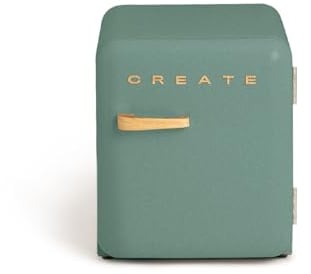 CREATE / RETRO FRIDGE 50 WOOD/Frigorífico verde sage maneta madera / 85W, minibar, un estante, diseño retro, 50 cm, dos repisas, capacidad de 48L, bajo consumo, 50x44x49,8 cm