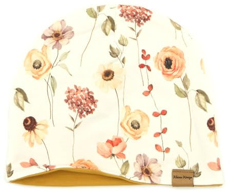 Kleine Könige Mütze Kinder Mädchen Beanie · Modell Gräser Blumen Wild Flowers, Camel · Ökotex 100 Zertifiziert · Größe 122/128 (KU 52-54)