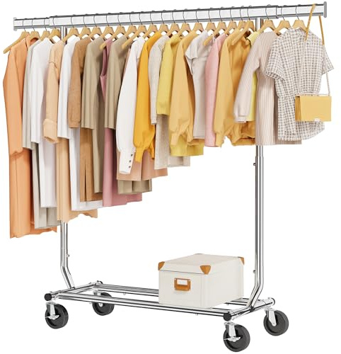 Tajsoon Portant à vêtements pour charges lourdes, charge maximale 159 kg, sur roulettes, pliable, pour suspendre les vêtements avec étagère inférieure, chromé