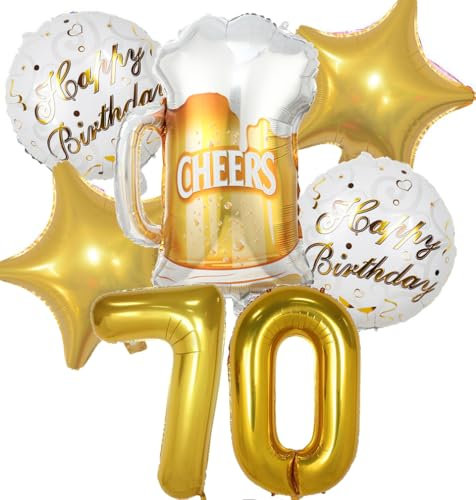 Luftballon 70. Geburtstag Mann Frau, 70 Geburtstag Deko Gold, Geburtstagsdeko 70 jahre Frauen, Ballon Bierflasche Deko zum Geburtstag Mann, Helium Ballons Bier Deko 70. Geburtstag Frau Männer