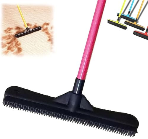 Petibo Pet Broom, Pet Hair Removal Broom, Petibopet Hair Removal Broom, Rubber Broom for Carpet, Carpet Broom for Dog and Cat Hair, Carpet Rake for Pet Hair Removal (Red)