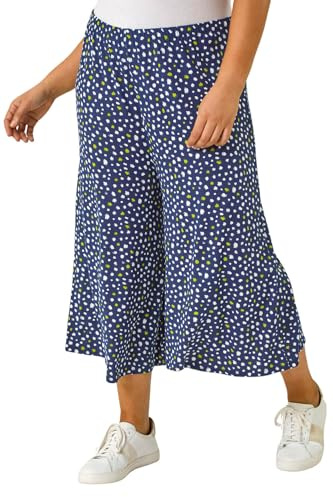 Roman Curve Abstract Spot Culotte for Women UK - Ladies Everyday Autumn Winter Comfy Soft Evening Vacation Work Party Night Out - Navy Plus - Size 26