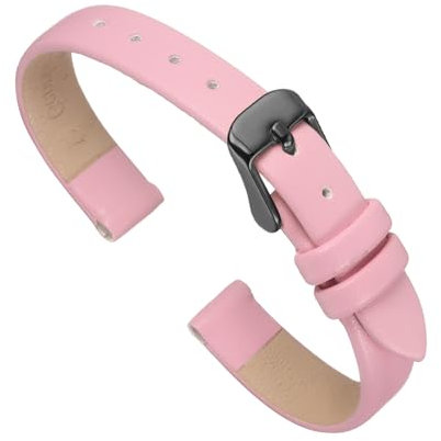 QUARKZMAN Uhrenarmband 10mm Leder mit Schwarz Edelstahl Schnalle, Uhrenarmbänder Vintage Ersatzarmband für Smartwatch Universal Uhr Elegantes Damen Herren (Rosa)