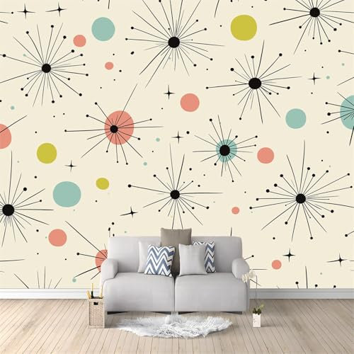Fototapete 350 x 256 cm Retro Geometrisch Linien Tapeten Vliestapete, Modern Wandtapete für Wohnzimmer Schlafzimmer TV Hintergrund Kinderzimmer Büro Wanddeko Motivtapeten Bunt