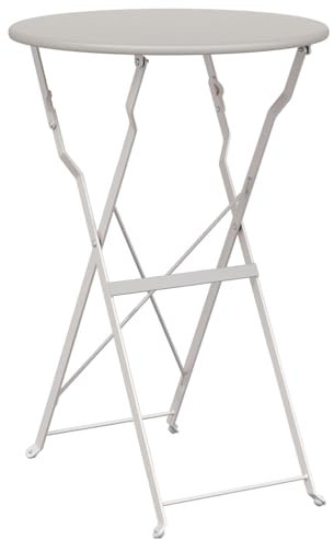 vidaXL Klapptisch Bistro Beige Ø50 x 71 cm – Pulverbeschichteter Stahl für draußen. Stylisches, rundes Design, kompaktes und tragbares Format. Perfekt für Balkone, Terrassen und Garten.