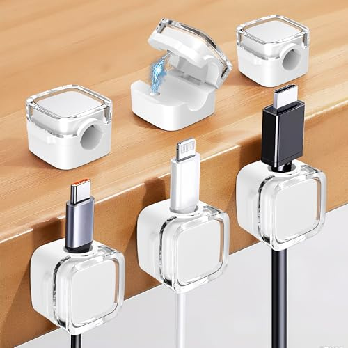6 Stück Magnetische Kabelhalter Verstellbare Kabelclips Selbstklebend Kabelmanagement für Schreibtisch, Auto & Wand Organisiere Ladekabel, HDMI, USB, Kopfhörer & PC-Kabel (weiß)