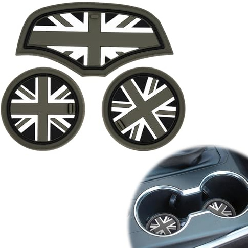 3pcs Anti-Slip Soft Silicone Car Cup Holder Coasters Union Jack UK Flag Style, Compatible with Mini F55 F56 F60 - Durable, Waterproof Vehicle Cup Mats for Drinks