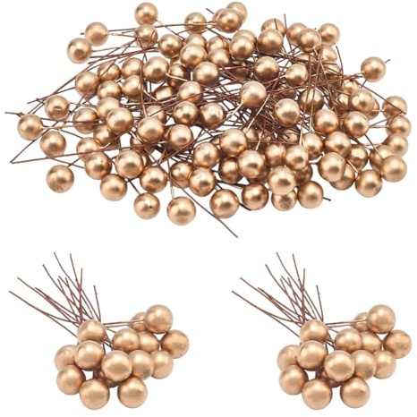 craspire 200 Stück Weihnachts Stechpalmenbeeren Künstliche Beeren Dekor Gold Simulation Gold Kunststoff Kleine Früchte Kränze Girlanden Dekorationen Für Weihnachtsbaum Tischsträuße DIY Basteln