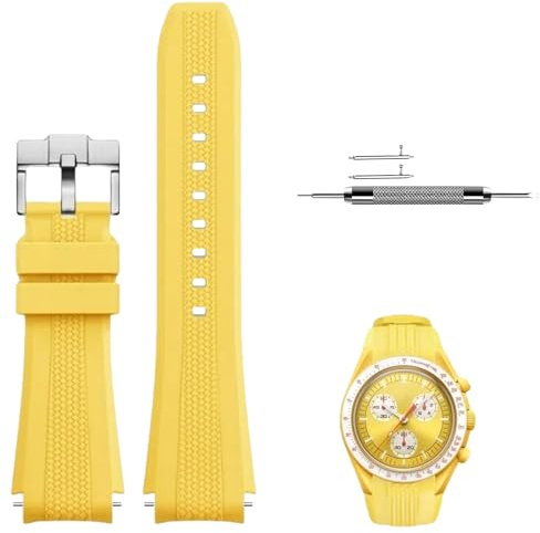 Ziknow 20 mm Silikon-Gummi-Uhrenarmbänder für Omega X Swatch Moonswatch Speedmaster gebogenes Ende Ersatz-Silikonband für Moonwatch 1965 Männer Frauen (gelb)