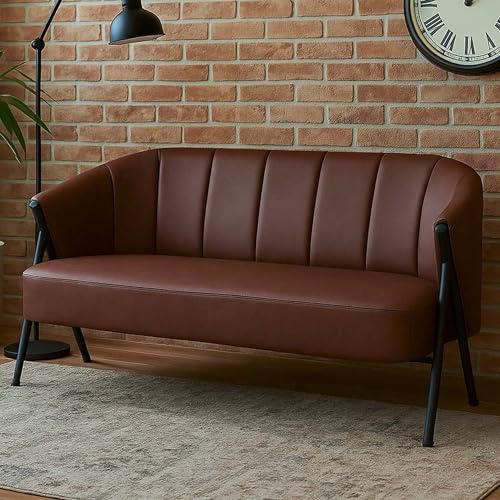 Mendler 2er-Sofa HWC-P30, Zweisitzer Polster-/Lounge-Sofa Couch Vintage Retro Industrial Metall Kunstleder - rostrot