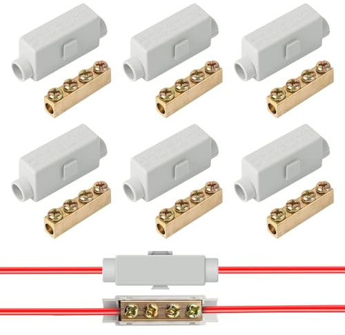 6 Pcs Cable Connectors Brass Terminal Block Wire Connectors for Household,Distribution Box,1000V 100A High Power Splice 2.5-16mm² Wire Universal with Double Screws,Electrical Connectors