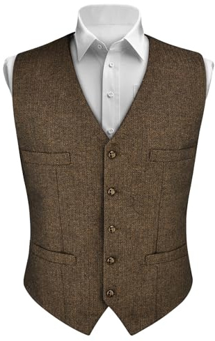 AUYAO Chaleco Tweed Lana, Espiga Casual, Novios Boda | Traje de Espiga de Lana, Novios de Boda, Casual