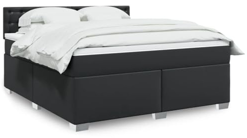 Refined Boxspringbett Doppelbett Matratzenauflage Bettgestell mit Lattenrost Kopfteil Polsterbett Bett für Schlafzimmer mit Matratze Schwarz 180x200 cm Kunstleder