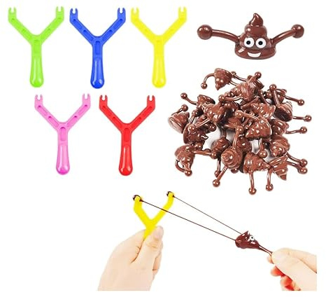 Wcawnlt Set de Jouets Poo Slingshot, Jouet de Fronde Caca Kit en TPR Flexible, Faux Poop Slingshot Rigolo pour Farce et Prank, Cadeau Insolite pour Enfants et Adultes, Anniversaire